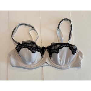 Adore Me 34B White Underwire Bra Black Lace Trim Sexy Soft Romantic Feminine